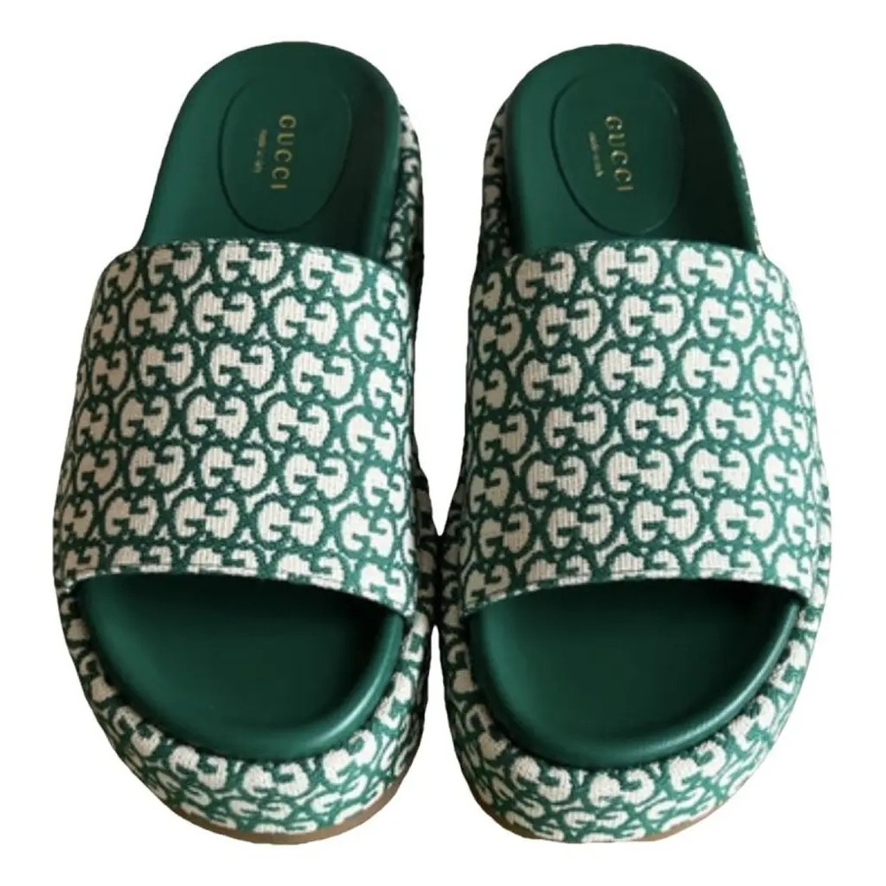Gucci Angelina Platform Slide Sandals, Emerald Green, SZ. 39